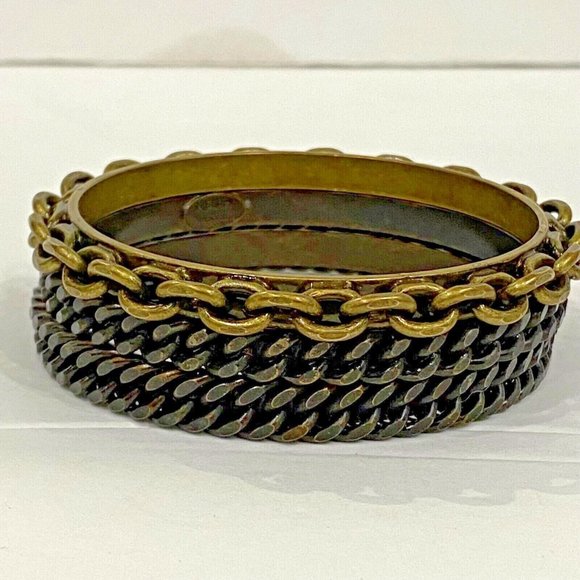 Miriam Haskell Bronze Goldtone Chain Bangle Bracelet Set of 3 - Picture 3 of 6